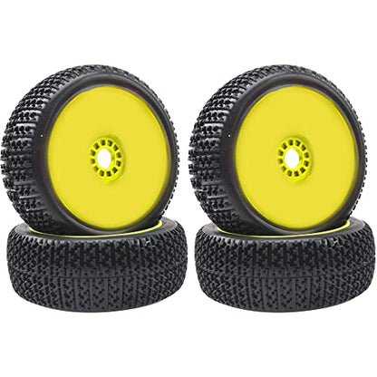 4Pcs OD 4.52" 1/8 RC Buggy Rubber Tires Tyre w/Plastic Rim 17mm Hex Compatible with Arrma Kyosho Exceed RC Traxxas Redcat HSP HPI 1/8 Scale Off Road Car Buggy (Yellow)