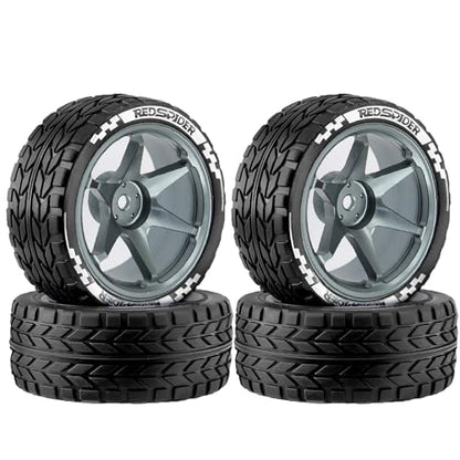 1/10 RC On Road Tires OD 2.55'' and Aluminium Street Wheels 4PCS 12mm Hex Touring Tyres for 1:10 Rally Racing Drift Car Tamiya TT01 TT02 XV01 HPI KYOSHO HSP PTG2 Traxxas TA06 A959 (Titanium) - color: Titanium