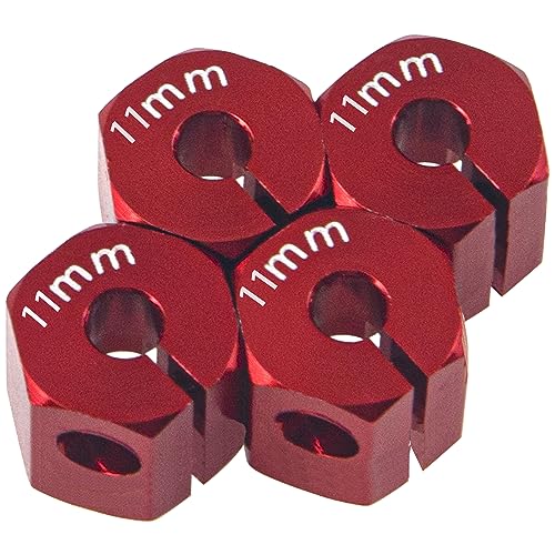 Aluminum Alloy 12mm Wheel Hex Hub Drive Adapters with Pins Screws Compatible with Axial SCX10 HSP HPI Tamiya Redcat 1/10 RC Crawler Car (11mm, Red) - color: Red, size: 11mm