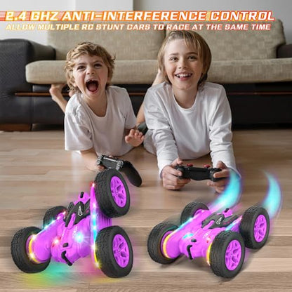 Remote Control Car, Rc Cars Stunt RC Car Toys New Upgraded Strip Lights and Headlights Girl Toys Double-Sided 360° Rotating 4WD Drift Truck for Boys Girls Birthday Gift (Purple) - color: Purple