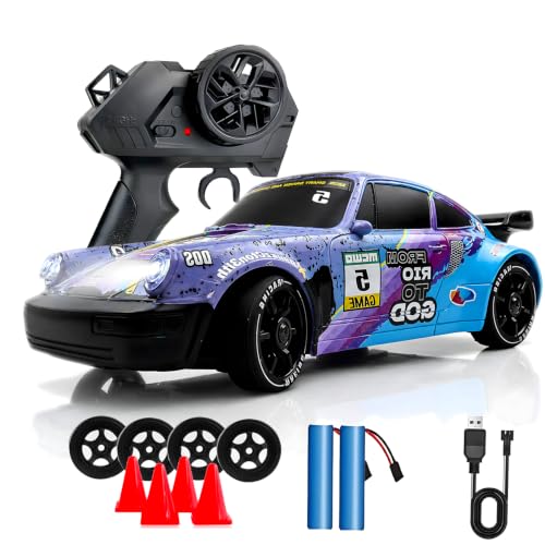 HTURCCOP 1:24 RC Drift 2.4GHz with LED Light Race Car Toys for Boys and Girls Aged 6+ Speed Adjustable up to 23Km/H, High-Speed RC Racing Cars Toy Gift for Boys & Girls(Blue/Purple) - color: Blue/Purple