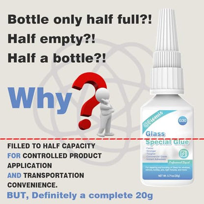 20g Glass Glue, Instant Strong Glue for Acrylic, Other Materials | Acrylic Super Glue for Bonding Glass| Clear Adhesive Glue Repair for Craft, Jewelry, Rhinestone, Crystal, Mirror, Glasses - size: 20g Glass Glue