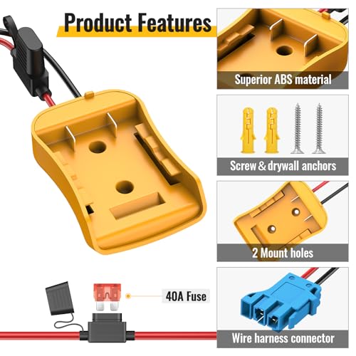 Kzreect Battery Adapter Converter Compatible with Dewalt 20V Battery | Connector Compatible with Peg-Perego 12V Cars, 12AWG Wire, 40A Fuse Holder, Screw & Drywall Anchors, Easy to Secure - size: Compatible with Peg-Perego Connector