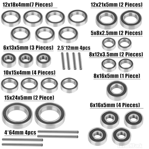 Steel Bearing Kit & Bearing Screw Kit Upgrades Part for 1/10 Big Rock 3s BLX/Granite 3s BLX/Senton 3s BLX/Typhon 3s BLX,RC Bearing Kit Rubber Seals Hops Up,Black - color: Black - (27 Pcs)