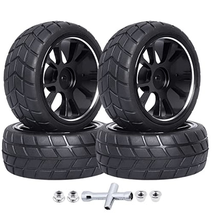 GoHooby 12mm Hex RC Wheels and Tires Pre-Mounted OD 2.55in Compatible with Traxxas Tamiya 1/10 RC On-Road Touring Car (Color 4) - color: Color 4