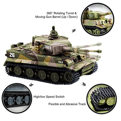 Cheerwing 1:72 German Tiger I Panzer Tank Remote Control Mini RC Tank | 360°Rotating Turret,light and Sound,High/low speed switch,RC Toys for Boys Girls and Kids