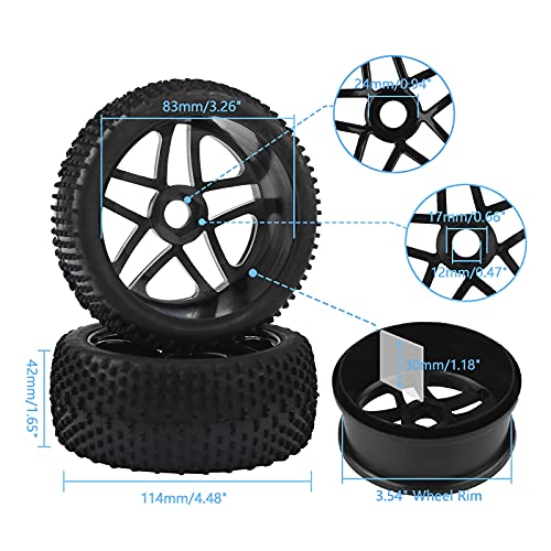 RC Tires & Wheels Set, Black, 4PCS | 1/8 Scale, 17mm Hex, Off-Road Buggy Tires, For Arrma Typhon, Compatible with Kyosho Traxxas