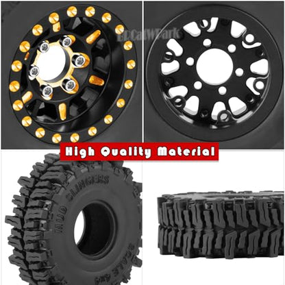 Brass 1.0 Beadlock Wheels Tires for RC Crawler Car 1/18 TRX4M,1/24 SCX24,RC Brass 1.0 in Truck Tires,7mm Hex Wheels Rims and Rubber Tires w/Sponge,4pcs