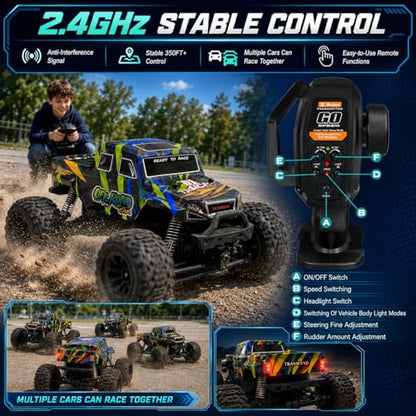 1:18 4WD RC Monster Truck 40 KMH All Terrain Off-Road RC Cars Dual Motors | 40A ESC Fast RC Car with 2 Batteries 60 Mins Runtime High Speed Radio Controlled Car for Adults Boys