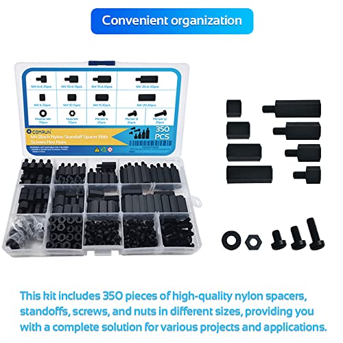 350PCS M4 Black Male Female Nylon Hex Spacer Standoff Screw Nut Set Assortment Kit (Black) for PCB Motherboard Circuit Board - size: 350Pcs M4