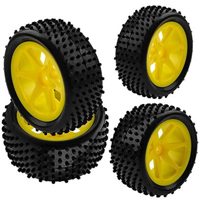12mm Hex Plastic Wheel Rims & OD 88mm/3.46" Rubber Tire Front Rear Tyre Compatible with Redcat HPI HSP ExceedRC Kyosho Losi 1/10 Scale Off Road Buggy (Yellow) - color: Yellow