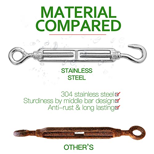6PCS M8 Hook & Eye Turnbuckle 304 Stainless Steel Turnbuckle Wire Rope Tension Heavy Duty Turnbuckles for Cable Railing Wire Rope Hardware Kit (M8, Hook & Eye) - style: Hook & Eye-M-8