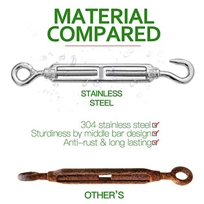 6PCS M8 Hook & Eye Turnbuckle 304 Stainless Steel Turnbuckle Wire Rope Tension Heavy Duty Turnbuckles for Cable Railing Wire Rope Hardware Kit (M8, Hook & Eye) - style: Hook & Eye-M-8