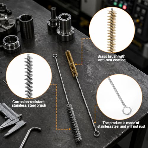 Tube Cleaning Brush,Brass Stainless Steel Engine Cleaning Brushes,12 inch Long Round Wire Pipe Cleaner for Deep Pipes (Yellow and Silver, 10 Pcs-5 Size) - color: Yellow and Silver, size: 10 Pcs-5 Size