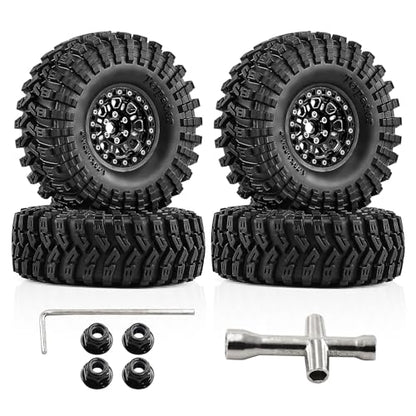 1.9" Beadlock Wheels and Tires 124mm (4.9in) for TRX4 SCX10 1/10 RC Crawler Upgrade Parts (Black, 4pcs) - color: Black