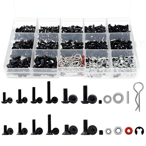 500pcs Universal RC Screw Kit Screws Assortment Set, OZhome Hardware Fasteners for 1/8 1/10 1/12 1/16 Scale RC Cars Trucks Crawler