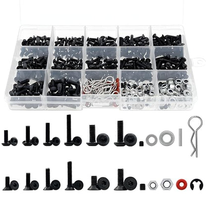 500pcs Universal RC Screw Kit Screws Assortment Set, OZhome Hardware Fasteners for 1/8 1/10 1/12 1/16 Scale RC Cars Trucks Crawler