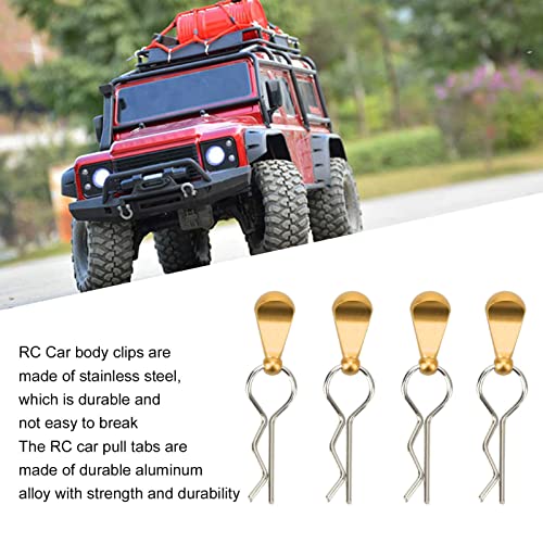 Stainless Steel Body Clips with Pull Tabs for 1/10 RC Car, Aluminum Alloy Upgrade Parts for 1/8 1/10 Remote Control Car Remote Control Car Body Clips Pull Tabs (Gold) - color: Gold