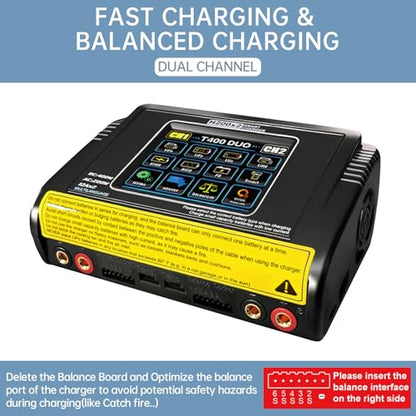 LiPo Battery Charger Dual RC Battery Charger Discharger Touch Screen Fast Balance Charger AC 200W DC 400W 12A for 1-6S LiPo LiHV Li-ion Life 1-15S NiCD NiMH PB Smart Batteries, RC Car Drone Boat