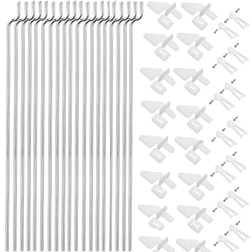 20Pcs Nylon Control Horns 21x10 mm+20Pcs 304 Stainless Steel 1.2 x 450mm Z Push Rods Parts Compatible for RC Airplane Plane Boat Replacement