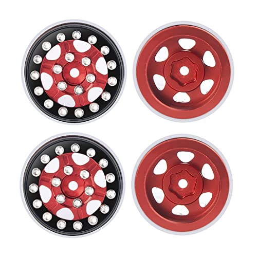 4Pcs 1.0" Micro Beadlock Wheels RC Crawler Wheels, Red+Black | For 1/24 Axial SCX24 Bronco Deadbolt C10, RC Crawler Car