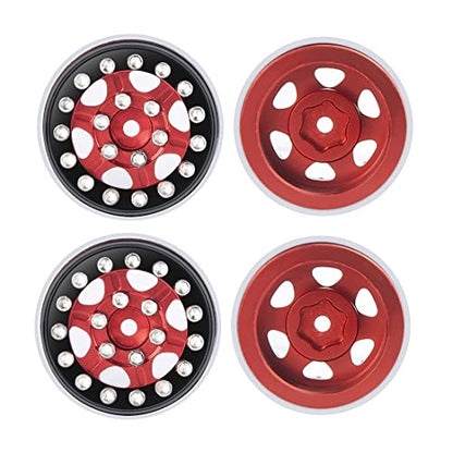 4Pcs 1.0" Micro Beadlock Wheels RC Crawler Wheels, Red+Black | For 1/24 Axial SCX24 Bronco Deadbolt C10, RC Crawler Car