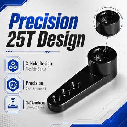 2PCS 25T Aluminum Servo Horn, 3-Hole RC Steering Arm for Futaba Savox MG995 | CNC Aluminum Servo Arm M3 Thread Adjustable Linkage 12mm 16mm 20mm Positions 1/8 1/10 RC Power HD MG996 Crawler Buggy Truck - color: Black