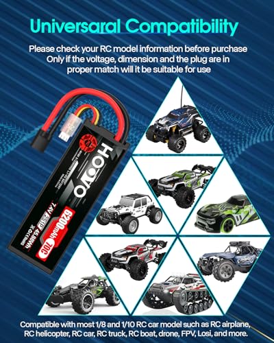 HOOVO 7.4V 70C 6200mAh 2S Lipo Battery Hard Case with Tracxas Plug(2 Packs | for RC Car RC Helicopter RC Truck RC Truggy Airplane Quadcopter UAV Drone FPV - style: 2S 6200mAh