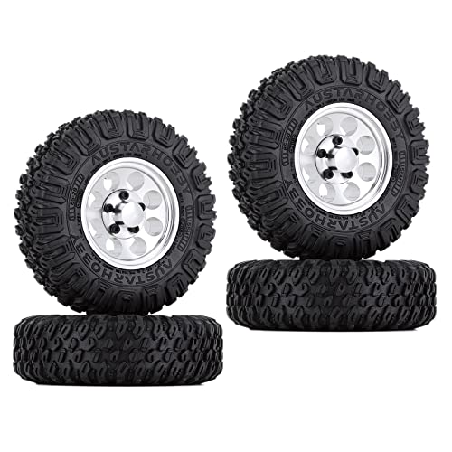 4PCS 1.55inch Tyres Beadlock Plastic Wheel Rims Hub Rubber Tires Set Compatible with 1:10 RC Crawler Axial AX90069 D90 TF2 Tamiya CC01 LC70 MST JIMNY (White) - color: 85mm-white