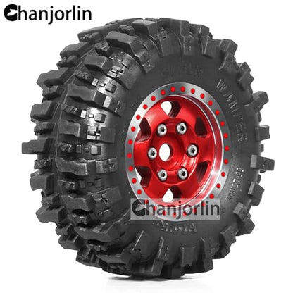 1/24 1/18 RC Crawler Tires and Beadlock Wheels Rims Offset -2.5mm 1.0 Super Soft Sticky Mud Terrain Rock Tyres OD 55mm for 1:24 1:18 Car Axial SCX24 FMS AX24 FCX18 FCX24 TRX4M 4Pcs (Red) - color: Red