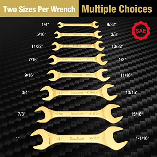 DURATECH Super-Thin Open End Wrench Set, SAE, 8-Piece, 1/4" to 1-1/16" | Slim Wrench Set, Titanium Plating, Rolling Pouch - color: Gold, size: SAE