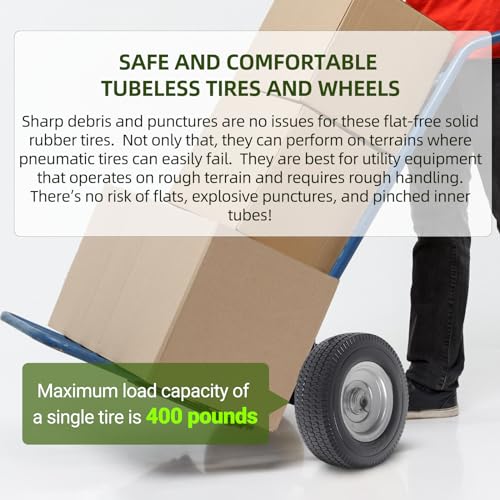 AR-PRO (2-Pack) 8-Inch Solid Wheel Replacement - 2.50-4" Flat Free Tire and Wheel with 5/8 extra 3/4 Bearings and 2.2" Offset Hub - Compatible with Hand Truck, Generator, Gorilla Carts - size: 8‘’