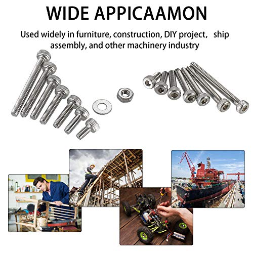 410Pcs Tiny Hex Socket Head Cap Screws Bolts, 304 Stainless Steel M2 x 4/6/8/10/12/16/20mm, Micro Allen Head Machine Screws, Nuts and Washers Kit with Hex Wrench, Fully Threaded Pitch: 0.4mm - color: Silver-410Pcs M2 Socket Cap Head Screw-304