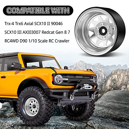 OGRC 1/10 RC Crawler Wheels 1.9" Aluminum Beadlock Wheel Rims | Offset -8.9mm Wheels, 1.9 Beadlock Wheels, for for TRX4 SCX10 Redcat GEN7 GEN8 RC4WD D90 Crawler, Silver - color: Silver