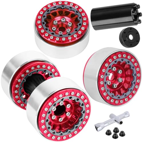 RC 1.9 Dually Beadlock Wheels Rims w/Adjustable Offset for 1/10 TRX4 TRX6 SCX10 SCX10 II 90046 SCX10 III AXI03007 SCX10 Pro Gen7/8 D90 VS4-10 MST CFX RC Crawler Car,4Pcs Alloy Rims,Red - color: Red - (Wheels Rims)