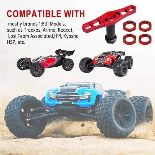HobbyPark Aluminum 17mm Wheel Nuts with Hex Wrench for Arrma Typhon Kraton 6S 3S Traxxas E-Maxx E-Revo 1/8 RC Cars Monster Trucks Off Road Buggy, 4pcs (with Red Nuts)