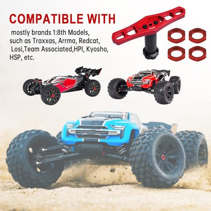 HobbyPark Aluminum 17mm Wheel Nuts with Hex Wrench for Arrma Typhon Kraton 6S 3S Traxxas E-Maxx E-Revo 1/8 RC Cars Monster Trucks Off Road Buggy, 4pcs (with Red Nuts)