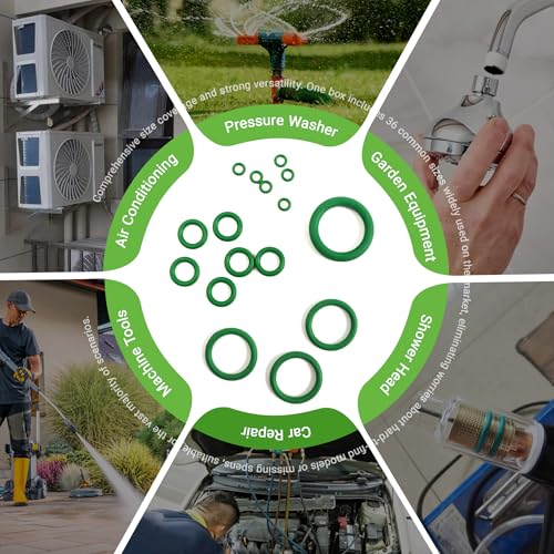 595Pcs AC O-Ring O Rings Assortment Kit 36 Metric & SAE Sizes Green NBR Rubber Seals for Automotive HVAC Plumbing Water Fittings - style: 36 Size/595 Pcs