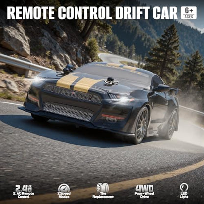 RC Drift Car, 1:24 Scale Remote Control Cars Vehicle for Kids, 2.4GHz 20KM/H 4WD High Speed RC Cars with LED Light Two Batteries & Drifting Tires Racing Sport Toy Car for Adults Boys Girls 8602BK - style: 8602-Black