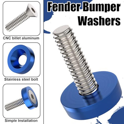 40 PCS Engine Dress Up Kit, CNC Finishing Fender Bumper Washers (Blue) | M6 Aluminum Engine Bay Dress Up Kit, Fender Bolts for Trunk License Plate Frame - color: 40 pcs Blue