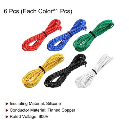 MECCANIXITY 26 Gauge Wire Silicone Wire 26AWG Electrical Wire Stranded Wire Tinned Copper Wire High Temp Hookup Wire 6 Color 3.0m/10ft for Car Model Electric Appliances 6pcs - size: 26AWG, 10ft