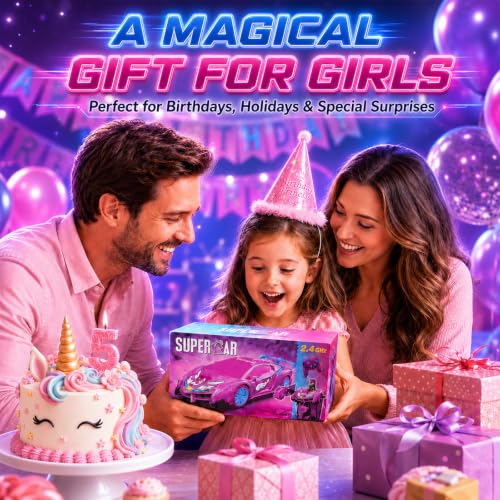 Unicorn Remote Control Car Toy for Girls, 2.4GHz RC Stunt Car with Lights | Magical 2-in-1 Unicorn Robot Car with One-Button Transformation, 360° Rotation, Racing Fun Gift Toys for Girls Ages 4-7