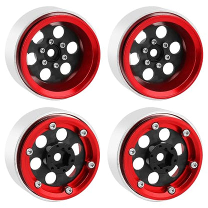 ModuWheel 1.3" Negative Offset Aluminum + Carbon Fiber Beadlock Wheels Rim for 1/24 1/18 AX24 SCX24 TRX4m Ascent18 RC Crawler,Round Pattern (red) - color: Red