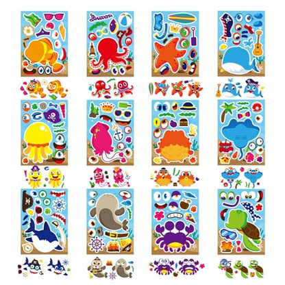 Make Your Own Sea Animals Stickers, Make a Face Stickers | 24 Sheets Ocean Animals Stickers for Kids Toddlers, Mix and Match Stickers for Kids Party Favors Activities - style: Sea Animals