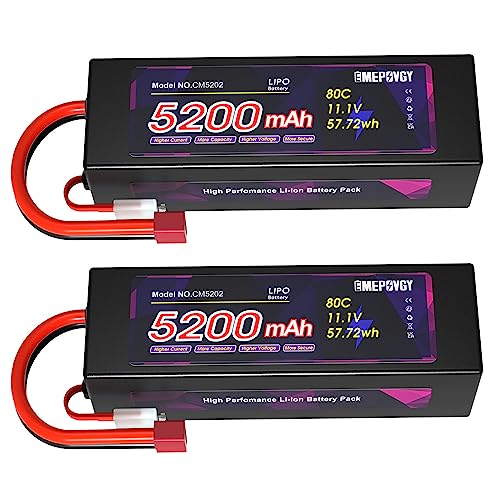11.1V Lipo Battery 3S 5200mAh 80C Lipos Hard Case with T Connector for RC Car Trucks 1/8 1/10 RC Vehicles(2 Packs) - color: T-2
