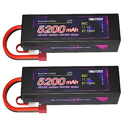 11.1V Lipo Battery 3S 5200mAh 80C Lipos Hard Case with T Connector for RC Car Trucks 1/8 1/10 RC Vehicles(2 Packs) - color: T-2
