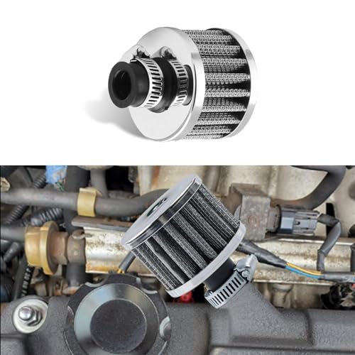 HAOBO 12mm Air Intake Filter Replacement, Universal Small Engine Air Filter Cleaner, Standard Breather Filter Car Accessories for Car Motorcycle - color: Sliver