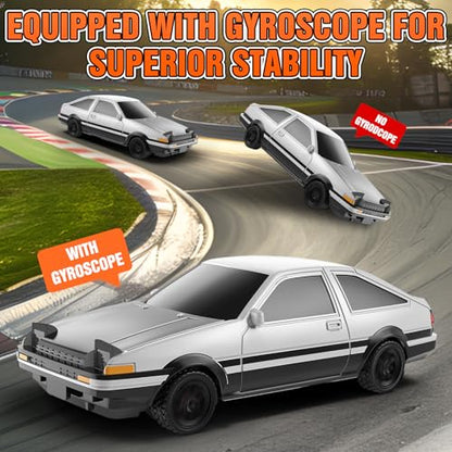 RC Drift car, 1/43 Mini Rc Drift car with Gyroscope, 2.4GHz Full Proportional Remote control Cars, 4WD High Speed Racing with Lights, Racing Tires, Model Cars Gift for Adults, Kids, Boys, Girls - color: White-a