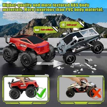 Remote Control Car RC Truck 1:16 Plus, 4WD Waterproof Amphibious RC Car All Terrain Pickup,2.4GHz Remote Monster Truck with 360° Rotating Standing Stunt Toy Car for Kids Boy Girl 4-7 8-12 Ages,Red - color: Red