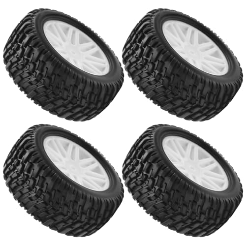 OD 96mm RC Off Road Short Course Truck Tire w/Plastic Rim 12mm Hex Compatible with 1/10 Scale Buggy Car HSP 94170 94155 Wltoys 1/14 144001 124019 RC Car (White) - color: White